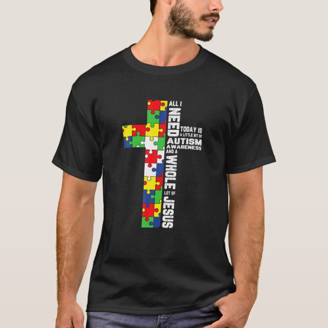 T-shirt Sensibilisation sur l'autisme Jésus Croix Puzzle C (Devant)