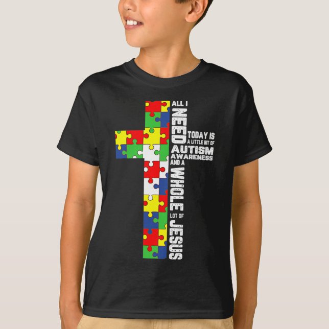 T-shirt Sensibilisation sur l'autisme Jésus Croix Puzzle C (Devant)