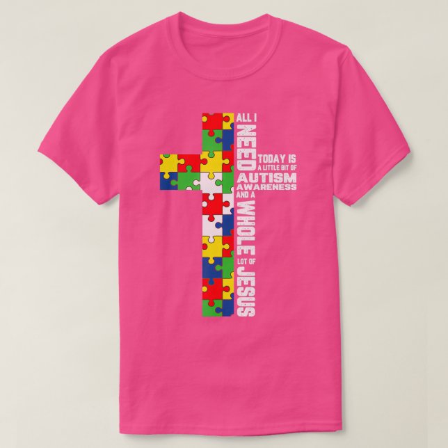 T-shirt Sensibilisation sur l'autisme Jésus Croix Puzzle C (Design devant)