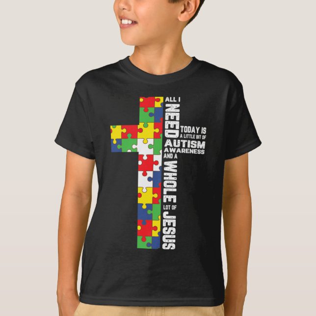 T-shirt Sensibilisation sur l'autisme Jésus Croix Puzzle C (Devant)