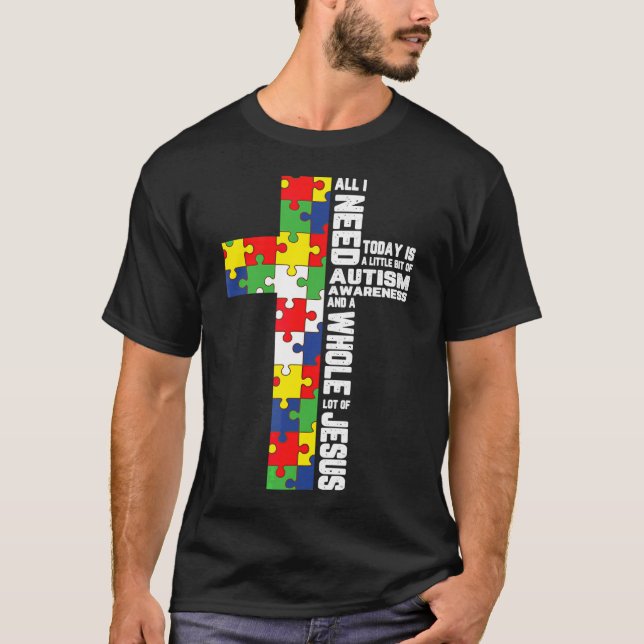 T-shirt Sensibilisation sur l'autisme Jésus Croix Puzzle C (Devant)