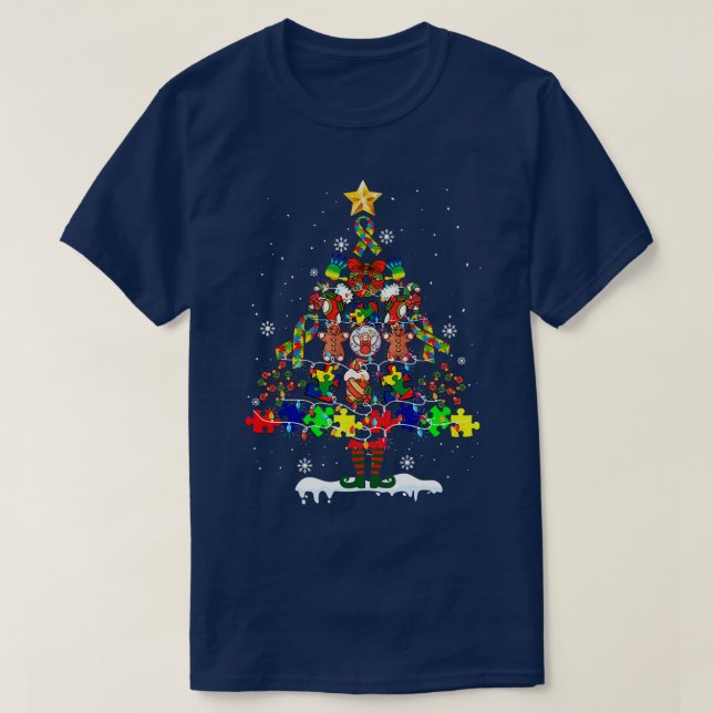 T-shirt Sensibilisation sur l'autisme Joyeux Noël Arbre (Design devant)