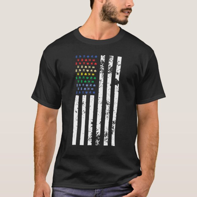 T-shirt Sensibilisation sur l'autisme Kindness U S Drapeau (Devant)