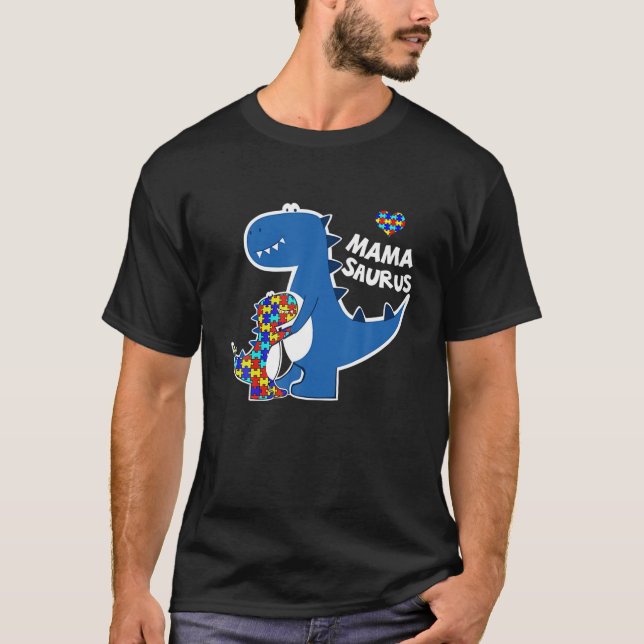 T-shirt Sensibilisation sur l'autisme Mama Saurus Dinosaur (Devant)