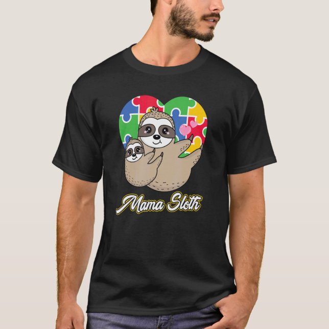 T-shirt Sensibilisation sur l'autisme Mama Sloth (Devant)