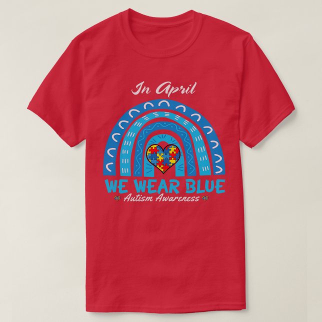 T-shirt Sensibilisation sur l'autisme Mois bleu arc-en-cie (Design devant)