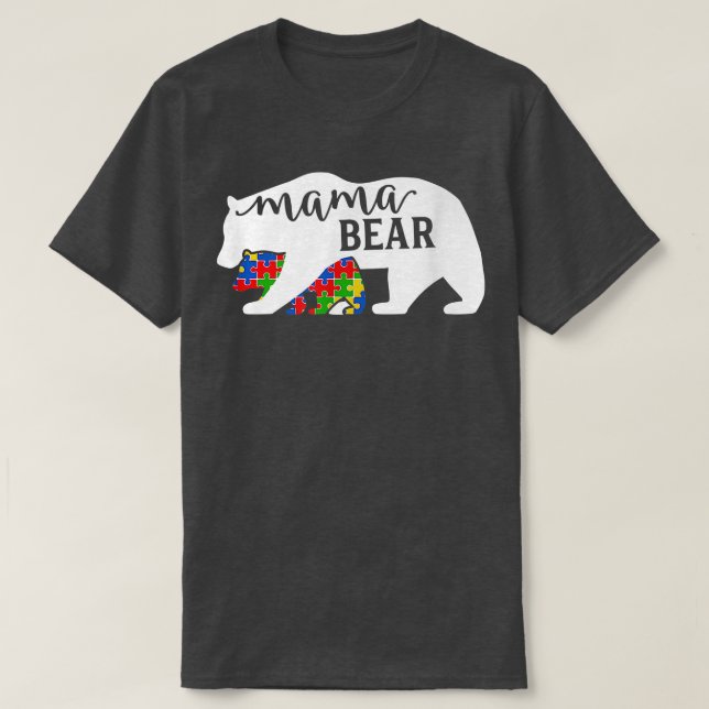 T-shirt Sensibilisation sur l'autisme Mois de l'ours maman (Design devant)