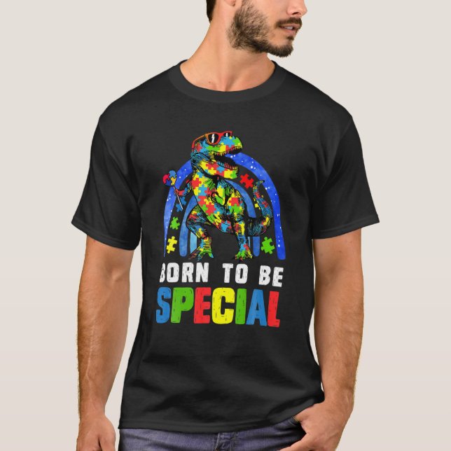 T-shirt Sensibilisation sur l'autisme Mois Dinosaur Né spé (Devant)