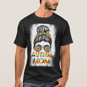 T-shirt Sensibilisation sur l'autisme Mom Messy Bun Puzzle