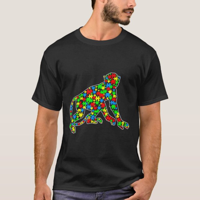T-shirt Sensibilisation sur l'autisme Monkey Funny Puzzle  (Devant)