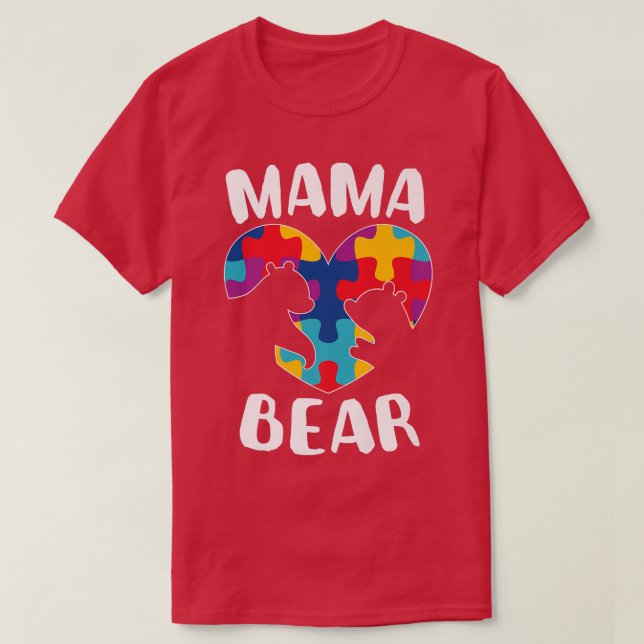 T-shirt Sensibilisation sur l'autisme Ours Mama Puzzle Piè (Design devant)