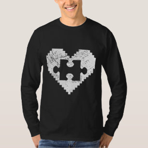 T-shirt Sensibilisation sur l'autisme Pixel Coeur Puzzle K
