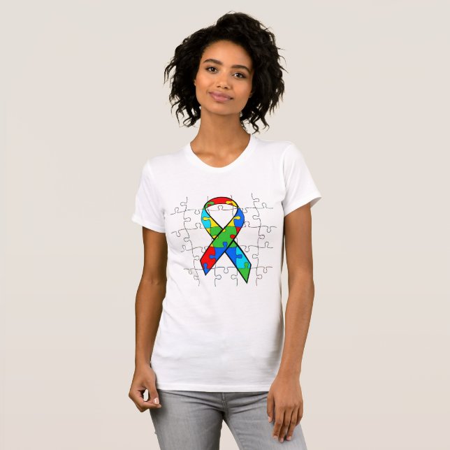 T-shirt Sensibilisation sur l'autisme Puzzle Pièces Ribbon (Devant entier)