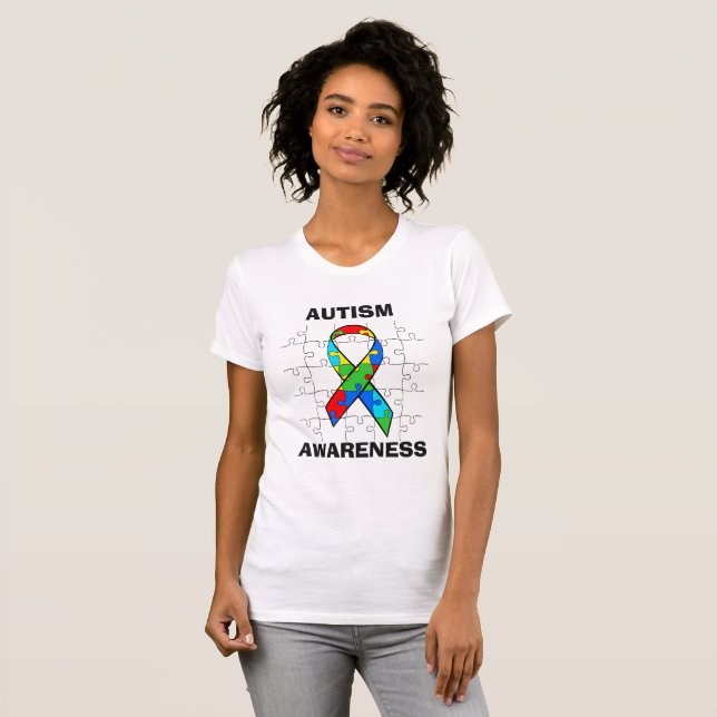 T-shirt Sensibilisation sur l'autisme Puzzle Pièces Ribbon (Devant entier)