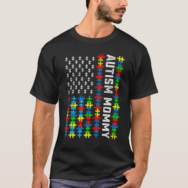 T-shirt Sensibilisation sur l'autisme rétro Usa Drapeau ma (Devant)