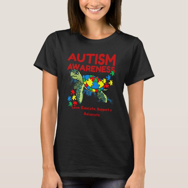 T-shirt Sensibilisation sur l'autisme Turtle Puzzle Maman  (Devant)