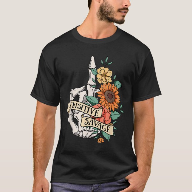 T-shirt Sensitive Savage Flower Skeleton Dead Inside Motiv (Devant)