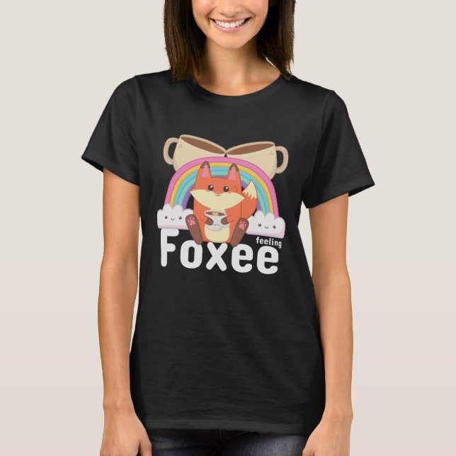T-shirt Sentant Foxee Mignon Kawaii Renard Café (Devant)