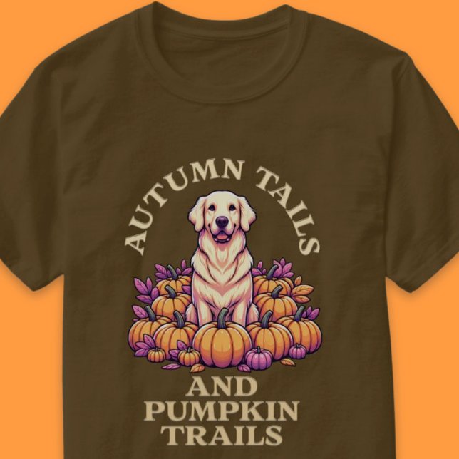 T-shirt Sentiers d'automne et sentiers Citrouilles Golden  (Autumn Tails and Pumpkin Trails Golden Retriever T-Shirt)