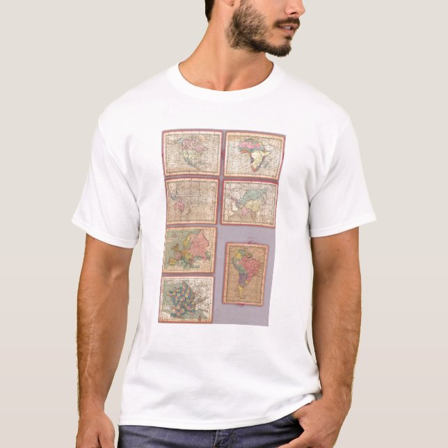 T-shirt Sept cartes de puzzle du monde (Devant)
