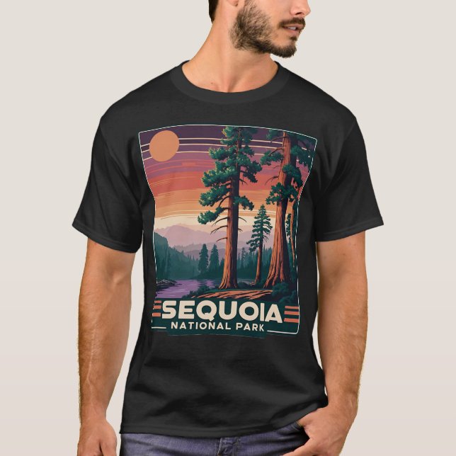 T-shirt Sequoia National Park Retro Sunset Paysage Graphiq (Devant)
