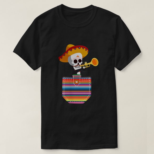 T-shirt Serape de poche de Calaca mexicaine Fiesta Cinco (Design devant)