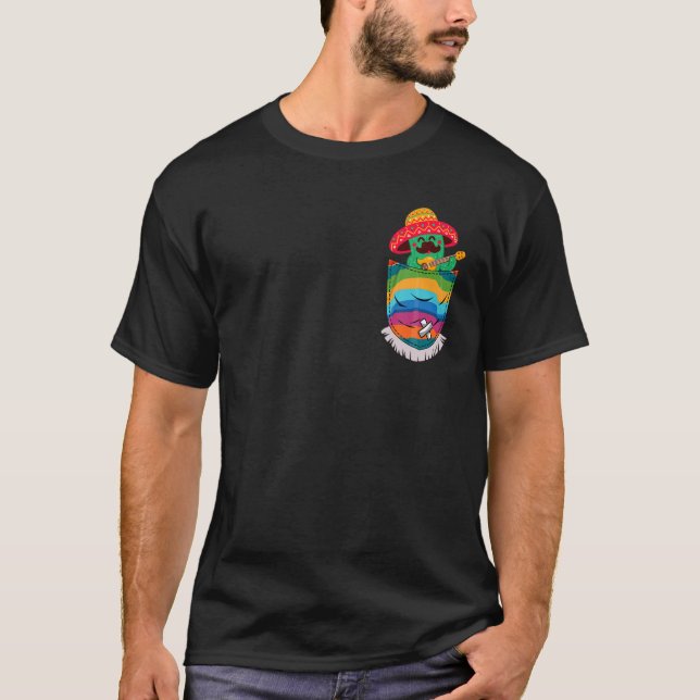 T-shirt Serape Pocket Pinata Mexicaine Cactus Guitare Fies (Devant)