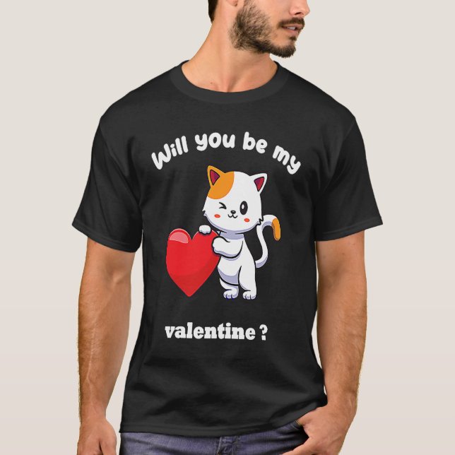 T-shirt Seras-tu mon valentin chat de la Saint-Valentin (Devant)