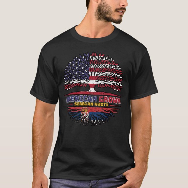 T-shirt Serbian Serbia US American États-Unis Tree (Devant)