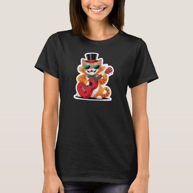 T-shirt Serenade de chat Ukulele (Devant)