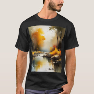 T-shirt Sérénissime peinture paysage de rivière d'automne
