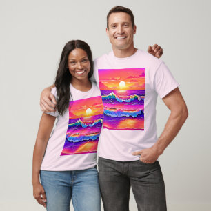 T-shirt Sérénité du coucher de soleil de la vague rétro