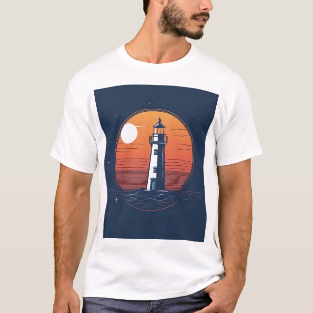T-shirt Serénité du phare au clair de lune. (Devant)