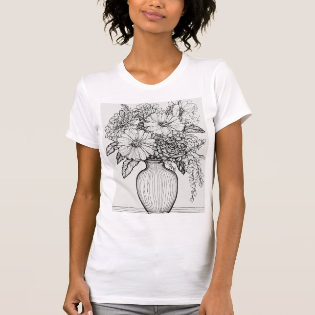 T-shirt Serenity in Still Life : Vase and Flower Sketch (Devant)