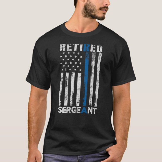 T-shirt Sergent de police à la retraite cadeau Thin Blue L (Devant)