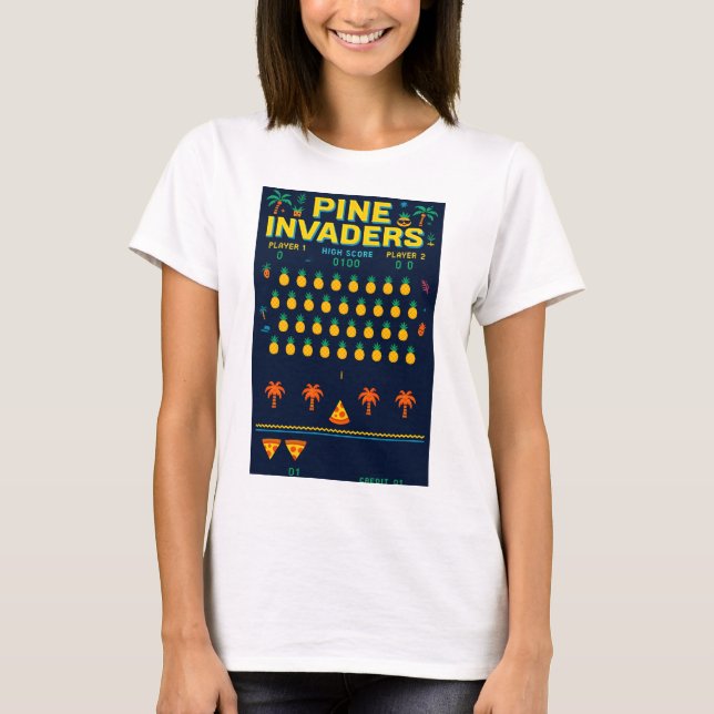 T-shirt Série de jeux rétro Pine Invaders-Empire d'ananas (Devant)