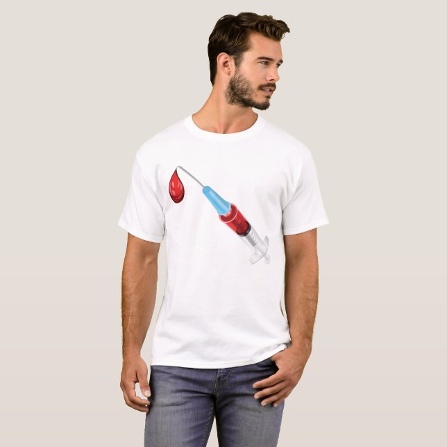 T-shirt Seringue de sang avec une goutte rouge (Devant entier)