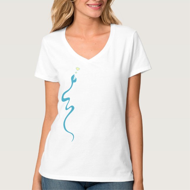 T-shirt Serpent affectueux bleu mignon de bande dessinée (Devant)