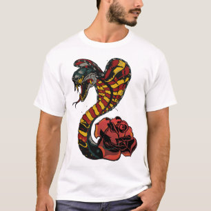 T-shirt serpent cobra old school tattoo rose fleur