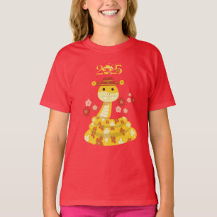 T-shirt Serpent d'or aux fleurs Nouvel An lunaire