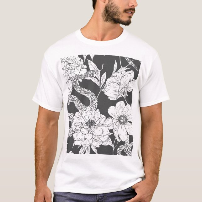 T-shirt serpent et fleurs (Devant)