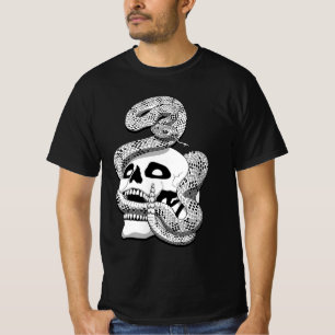 T-shirt Serpent noir et blanc gothique et crâne art foncé