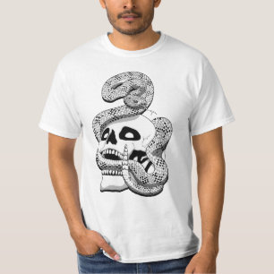 T-shirt Serpent noir et blanc gothique et crâne art foncé
