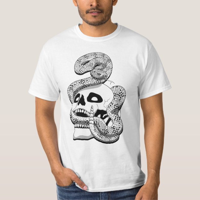 T-shirt Serpent noir et blanc gothique et crâne art foncé (Devant)