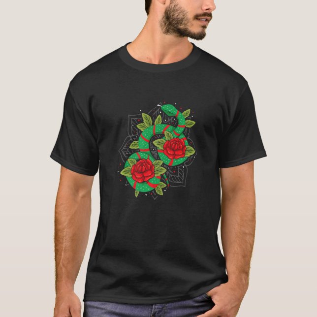 T-shirt Serpent Sur Roses Rouges Serpent Animal Poisonus (Devant)