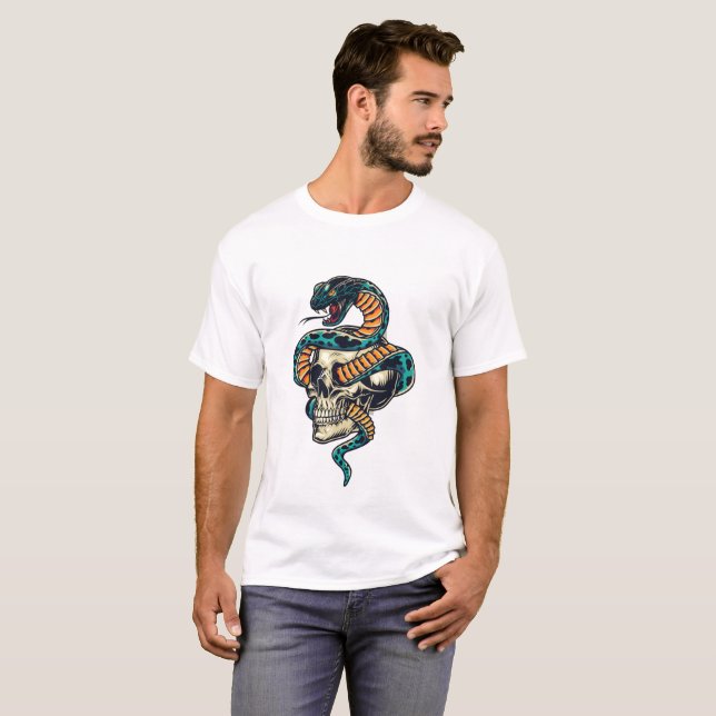 T-shirt Serpent tendu avec chemise crânienne (Devant entier)