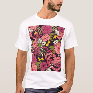 T-shirt Serpents de la jungle, fleurs tropicales, motif vi