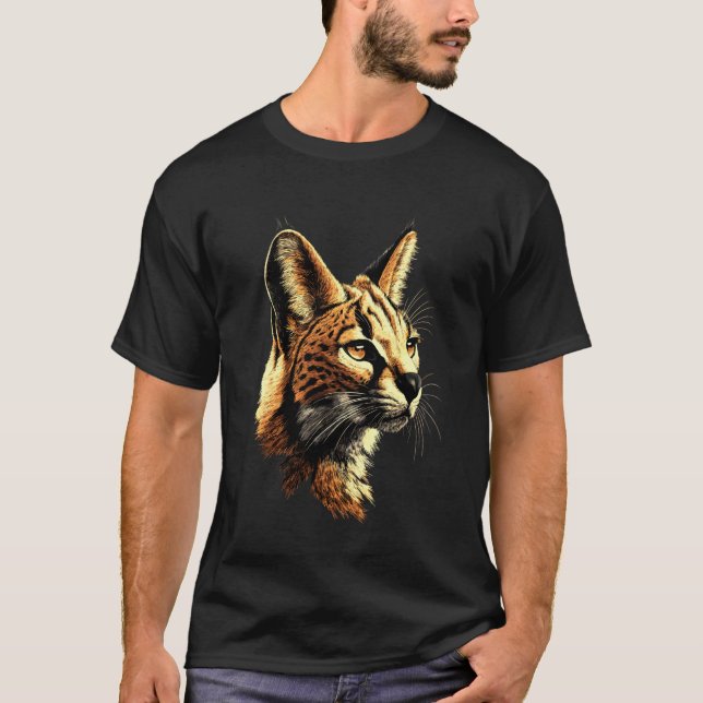 T-shirt Serval Grand Chat Afrique Savannah Léopard Chat Mi (Devant)