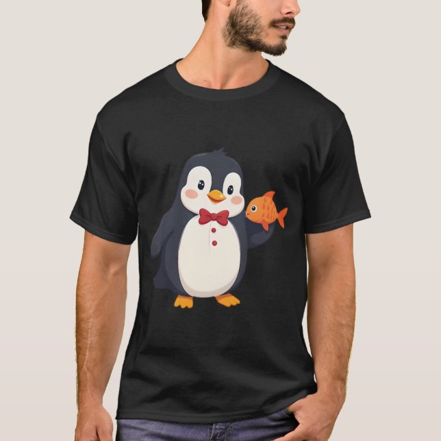 T-shirt Serveur Manchot Servant un Plat de Poisson (Devant)