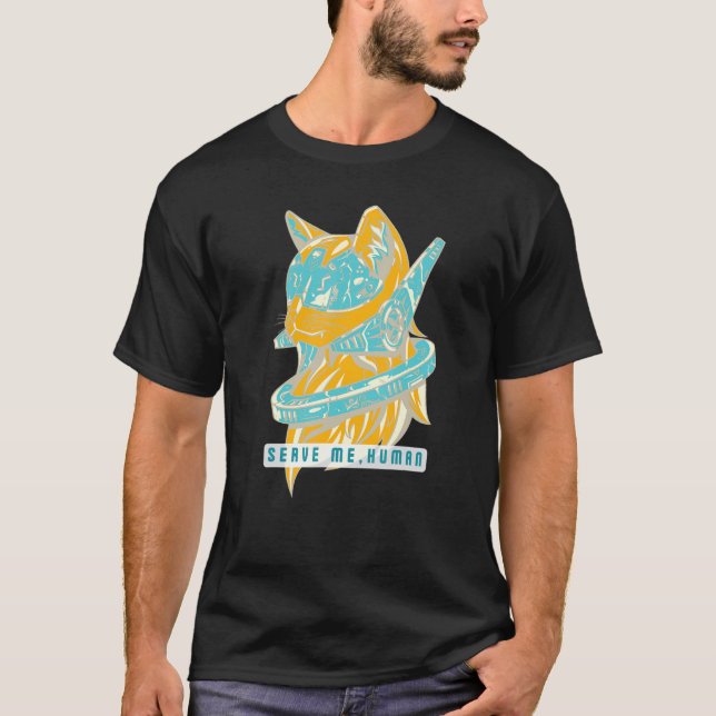 T-shirt Servez-Moi Humain Chat de l'Espace Alien Bossy Fut (Devant)